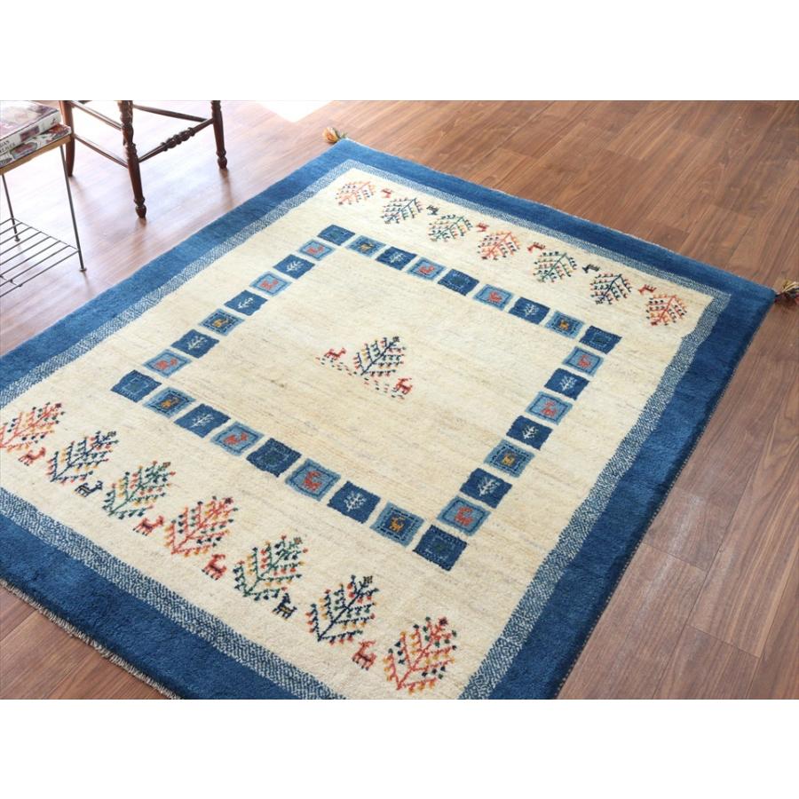 ギャッベ　イラン製手織りラグ 197x154cm ブルー＆ナチュラルアイボリー　タイル　生命の樹 | ブランド登録なし | 10