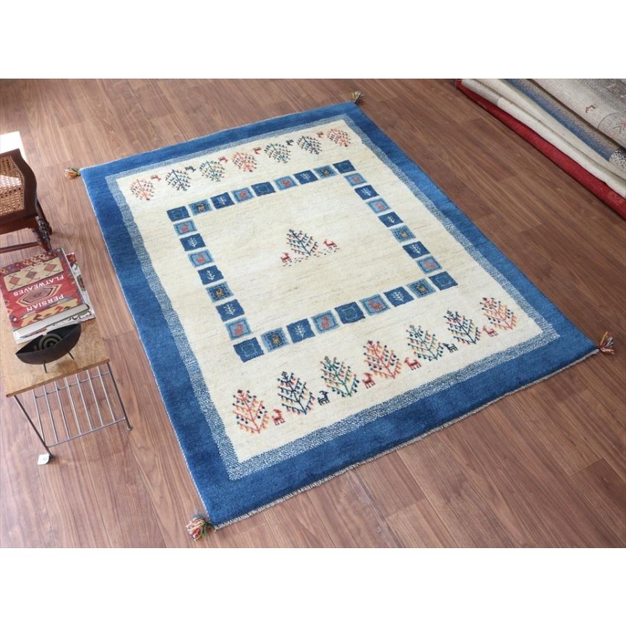 ギャッベ　イラン製手織りラグ 197x154cm ブルー＆ナチュラルアイボリー　タイル　生命の樹 | ブランド登録なし | 03