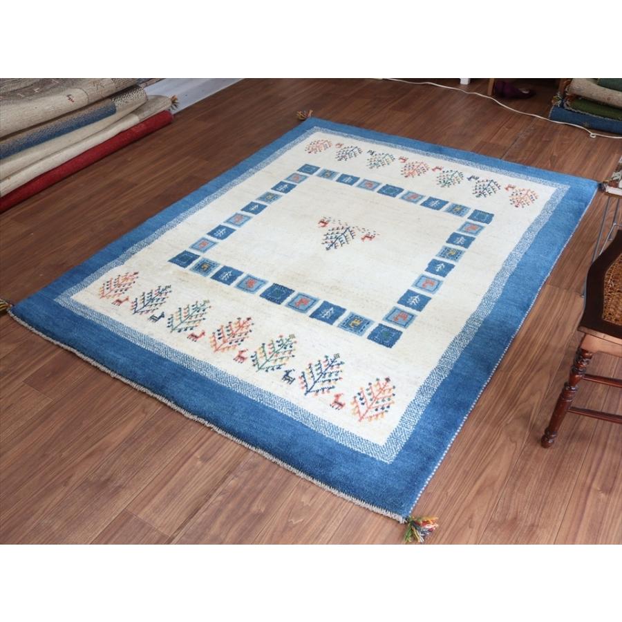 ギャッベ　イラン製手織りラグ 197x154cm ブルー＆ナチュラルアイボリー　タイル　生命の樹 | ブランド登録なし | 05