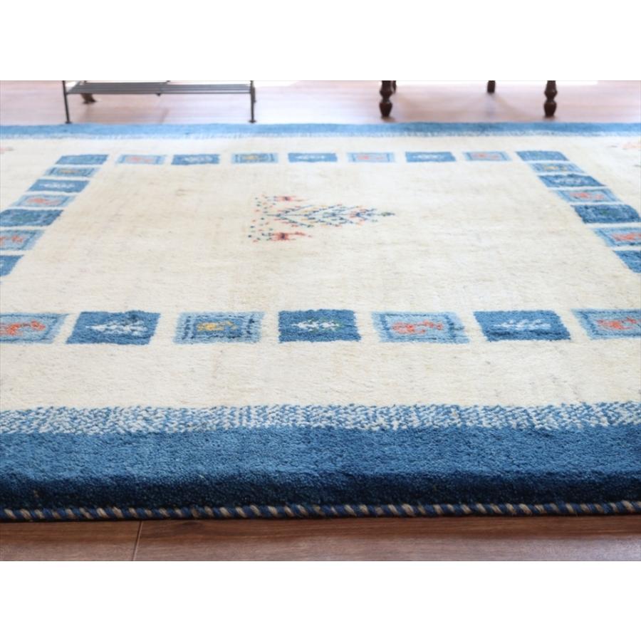 ギャッベ　イラン製手織りラグ 197x154cm ブルー＆ナチュラルアイボリー　タイル　生命の樹 | ブランド登録なし | 06