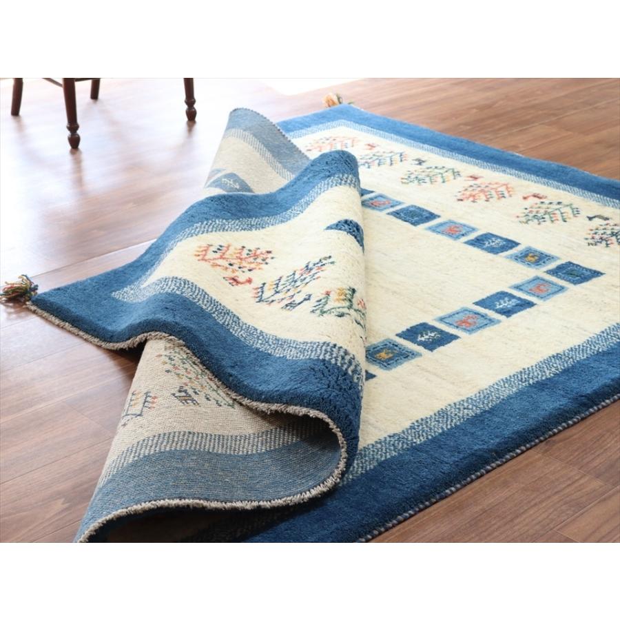 ギャッベ　イラン製手織りラグ 197x154cm ブルー＆ナチュラルアイボリー　タイル　生命の樹 | ブランド登録なし | 08
