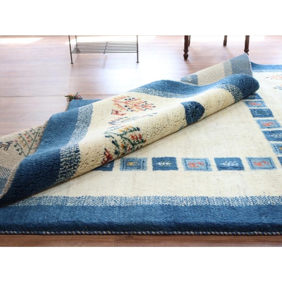 ギャッベ　イラン製手織りラグ 197x154cm ブルー＆ナチュラルアイボリー　タイル　生命の樹 | ブランド登録なし | 09