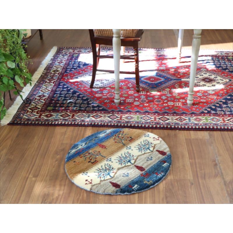 ギャッベ 円形　直径63cm 動物たちの暮らす自然風景　生命の樹と糸杉の樹 | ブランド登録なし | 01