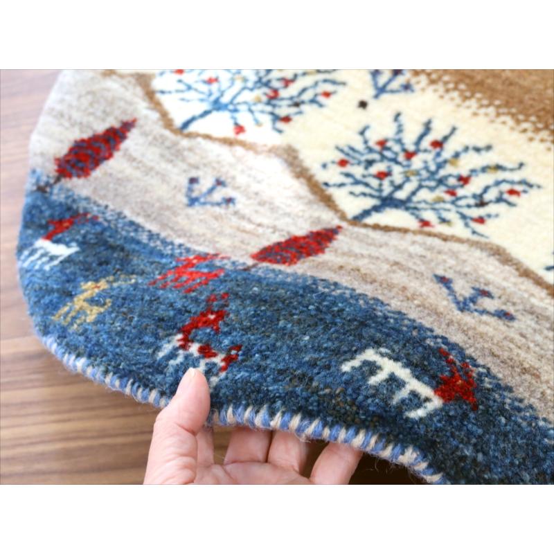 ギャッベ 円形　直径63cm 動物たちの暮らす自然風景　生命の樹と糸杉の樹 | ブランド登録なし | 04