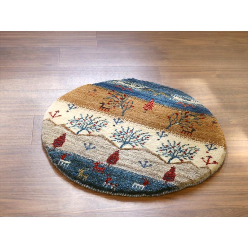 ギャッベ 円形　直径63cm 動物たちの暮らす自然風景　生命の樹と糸杉の樹 | ブランド登録なし | 05