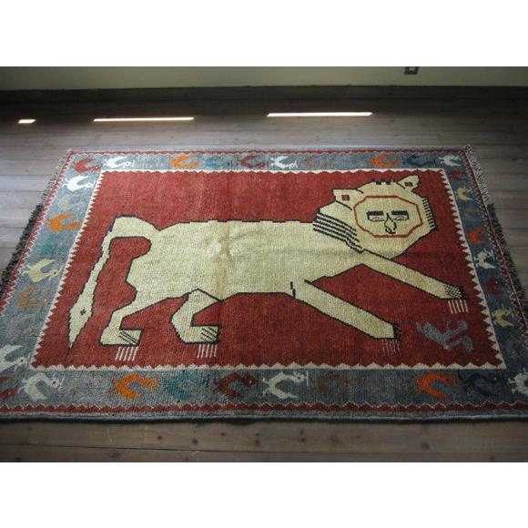 オールドエリアラグ / ペルシャ 絨毯 カシュカイ族 ギャッベ 195×130cm白いライオン :gh3913:インプレッションオブギャッベ