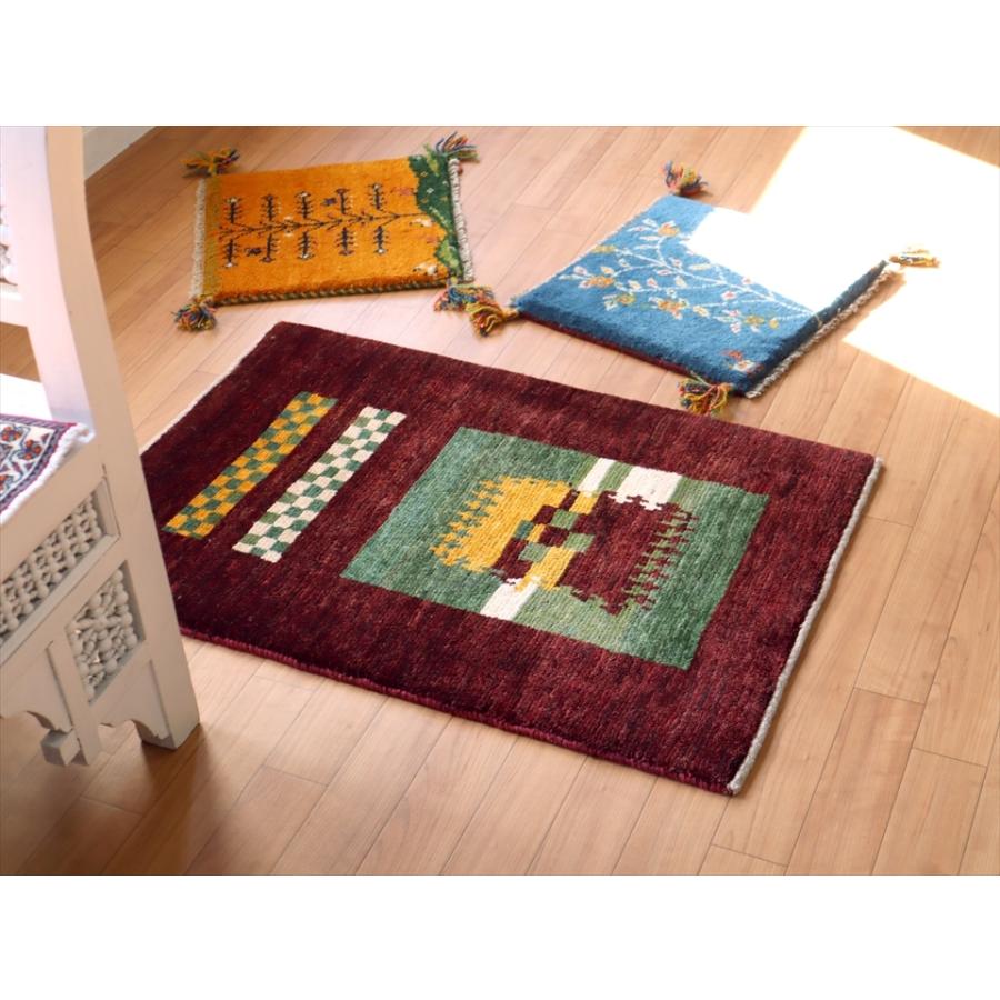 玄関マットサイズギャッベ 86x60cm チェッカー模様　ボルドー色 | ブランド登録なし | 05