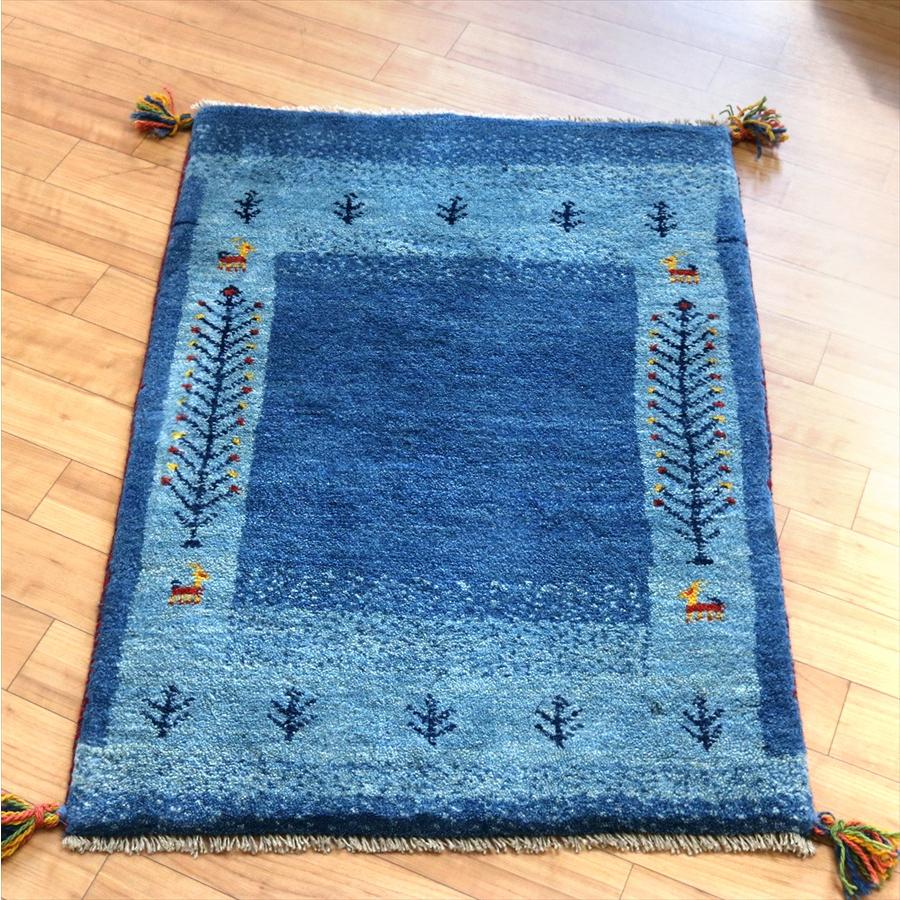 ギャッベ　ラグ　玄関マット ギャッベ 玄関マットサイズ 85x60cm ブルー : インプレッションオブ