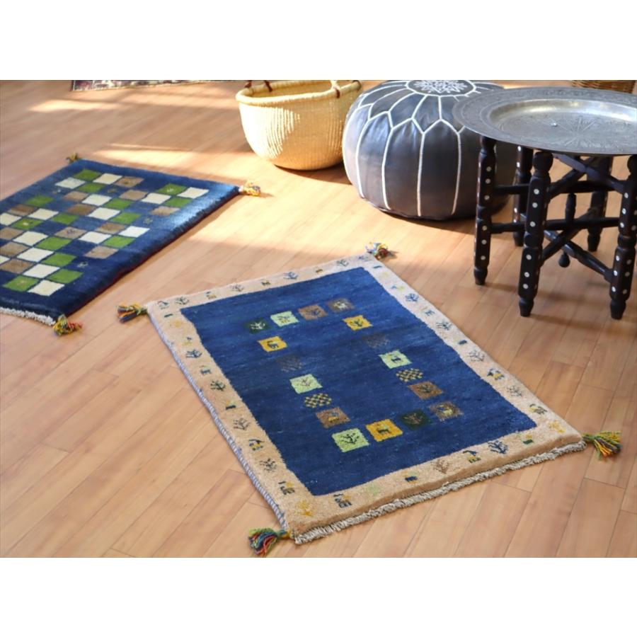 ギャッベ 玄関マット 90x62cm コバルトブルー/ベージュ | ブランド登録なし | 01