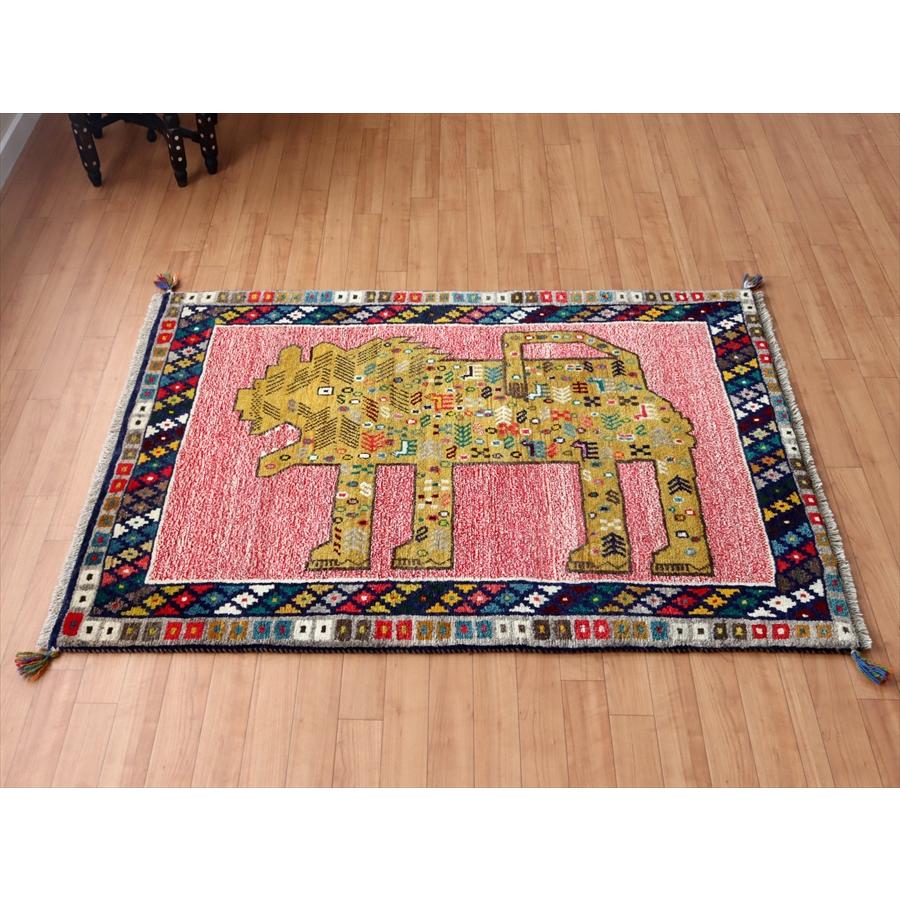 ライオンギャッベ カシュカイ族の手織りラグ 142x101cm 吠えるライオン | ブランド登録なし | 02
