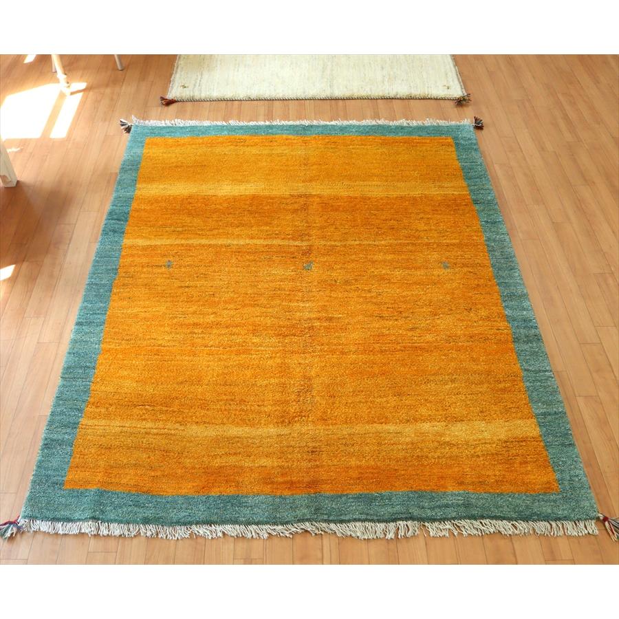 ギャッベ イランの手織りラグ 193x153cm イエロー&ブルーグリーン | ブランド登録なし