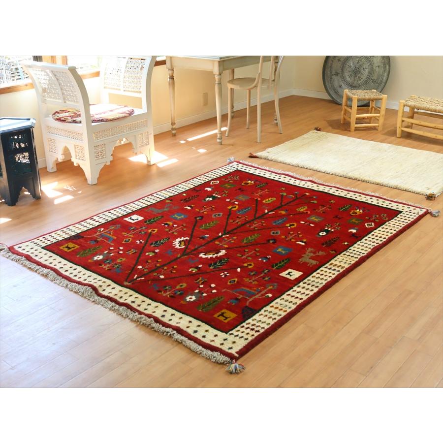 ギャッベ イランの手織りラグ 192x149cm レッド 生命の樹と様々なモチーフ | ブランド登録なし | 01