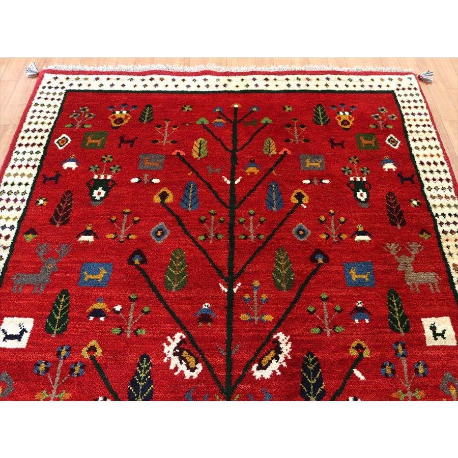 ギャッベ イランの手織りラグ 192x149cm レッド 生命の樹と様々なモチーフ | ブランド登録なし | 02