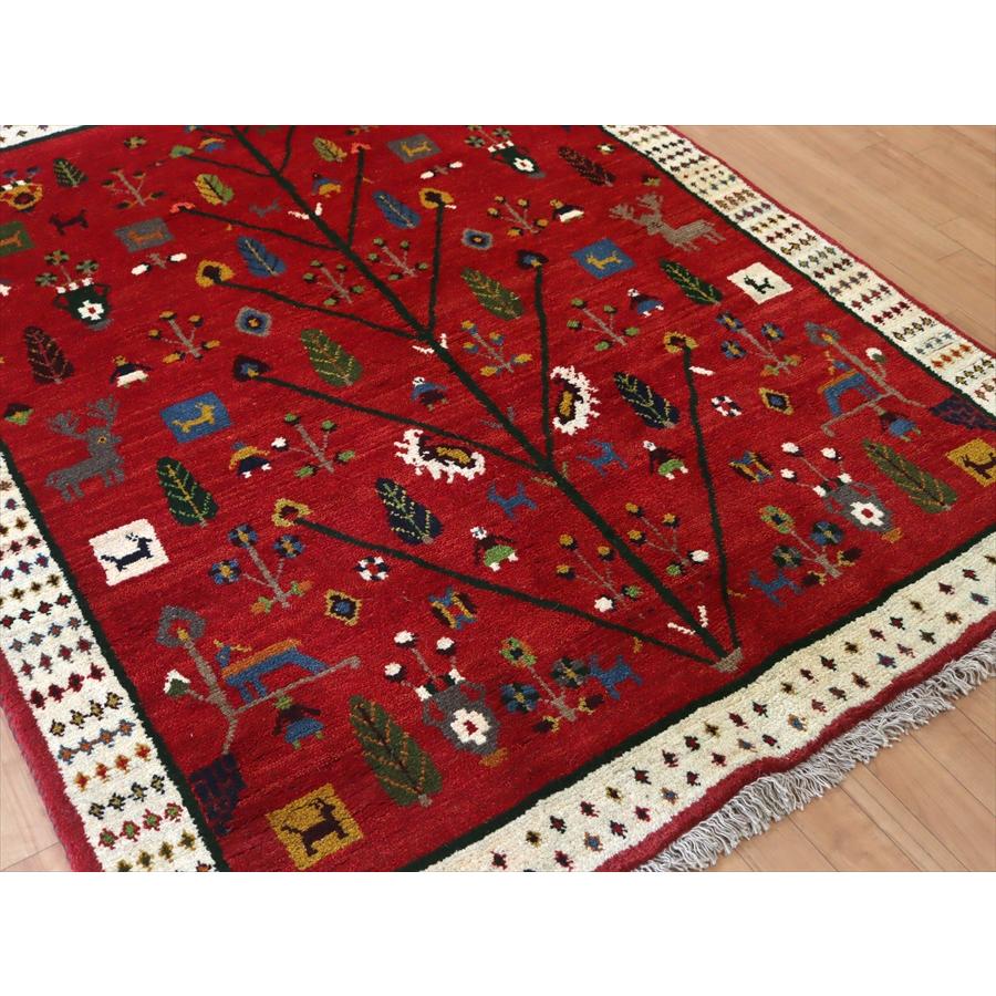 ギャッベ イランの手織りラグ 192x149cm レッド 生命の樹と様々なモチーフ | ブランド登録なし | 03