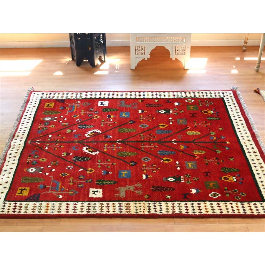 ギャッベ イランの手織りラグ 192x149cm レッド 生命の樹と様々なモチーフ | ブランド登録なし | 04