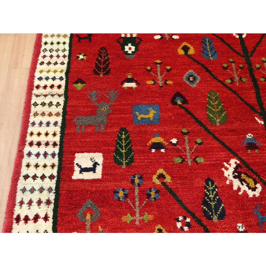 ギャッベ イランの手織りラグ 192x149cm レッド 生命の樹と様々なモチーフ | ブランド登録なし | 06