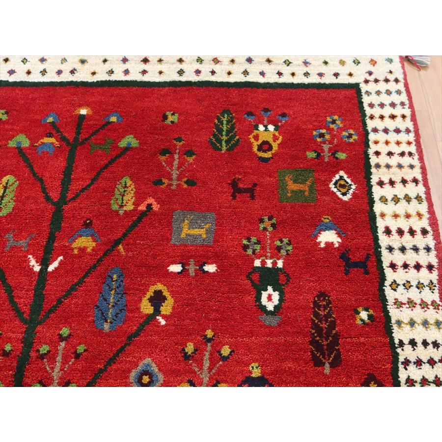 ギャッベ イランの手織りラグ 192x149cm レッド 生命の樹と様々なモチーフ | ブランド登録なし | 07