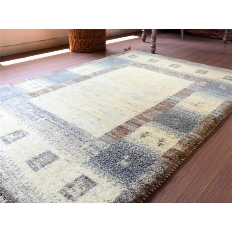 カシュカイ族の手織りラグ ギャッベ  142x94cm アイボリー&グレー | ブランド登録なし | 03