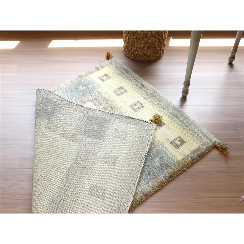 カシュカイ族の手織りラグ ギャッベ  142x94cm アイボリー&グレー | ブランド登録なし | 07