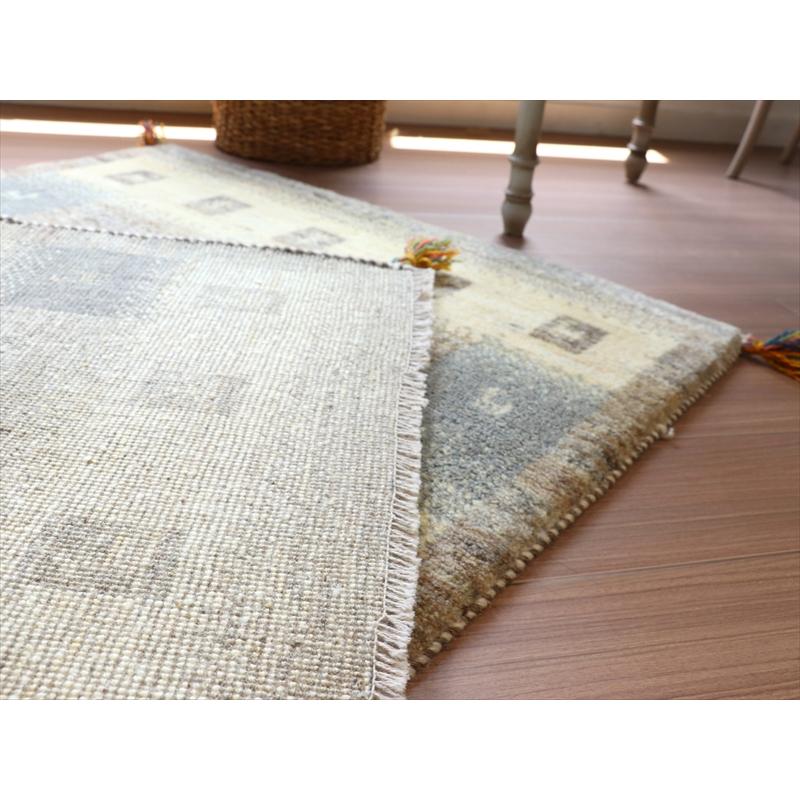 カシュカイ族の手織りラグ ギャッベ  142x94cm アイボリー&グレー | ブランド登録なし | 08