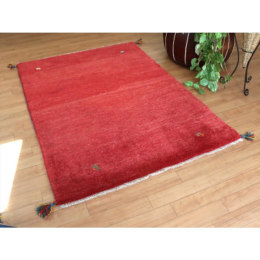 ギャッベ カシュカイ族の手織りラグ  142x102cm レッド シンプルモチーフ | ブランド登録なし | 04
