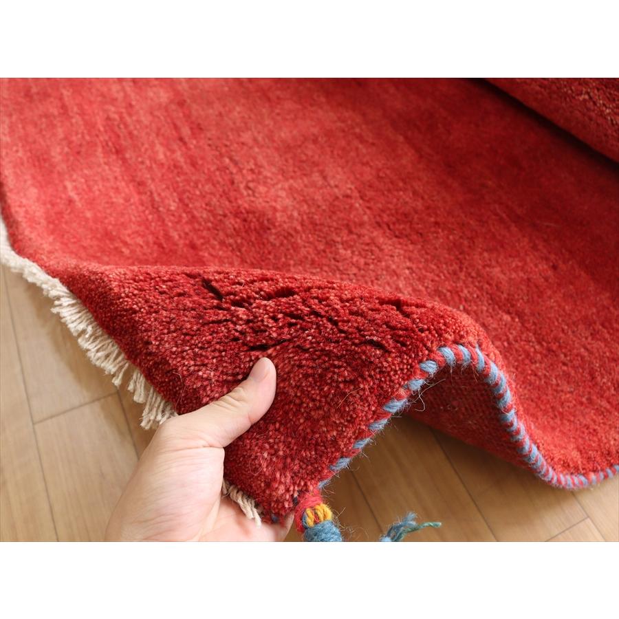 ギャッベ カシュカイ族の手織りラグ  142x102cm レッド シンプルモチーフ | ブランド登録なし | 06