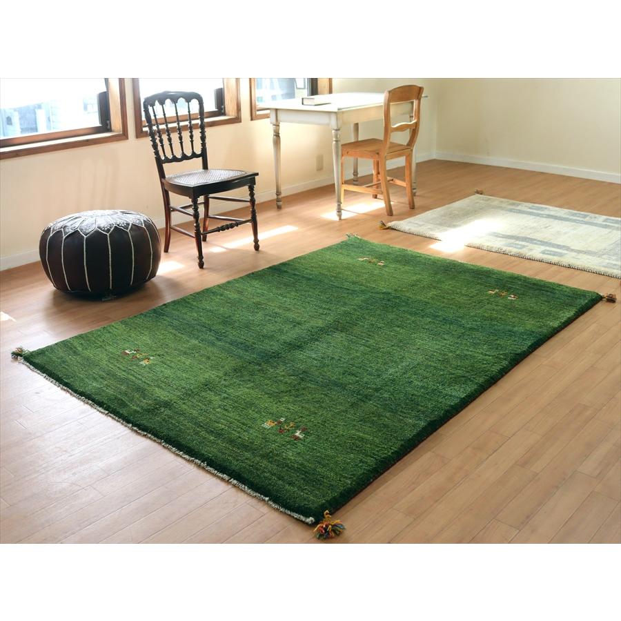イランの手織りラグ ギャッベ 201x145cm グリーン シンプルモチーフ | ブランド登録なし | 01