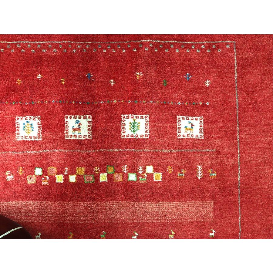カシュカイ族の手織りラグ ギャッベ 226x165cm レッド 白タイル | ブランド登録なし | 06
