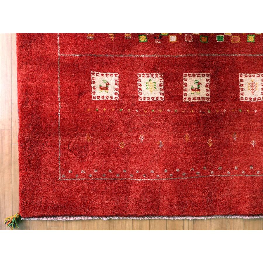 カシュカイ族の手織りラグ ギャッベ 226x165cm レッド 白タイル | ブランド登録なし | 08