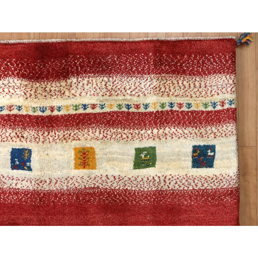 ギャッベ カシュカイ族の手織りラグ 189x154cm レッド&アイボリー | ブランド登録なし | 04