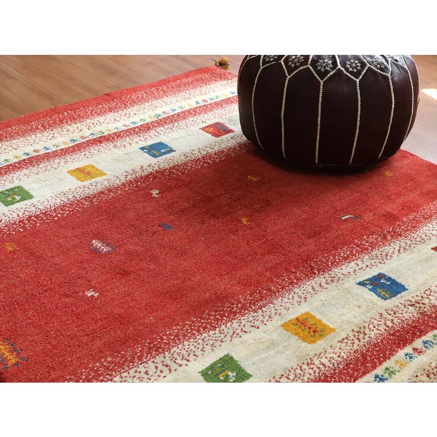 ギャッベ カシュカイ族の手織りラグ 189x154cm レッド&アイボリー | ブランド登録なし | 05