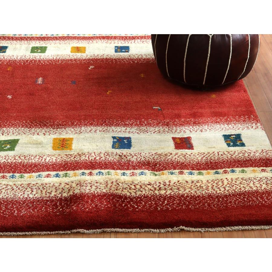 ギャッベ カシュカイ族の手織りラグ 189x154cm レッド&アイボリー | ブランド登録なし | 06