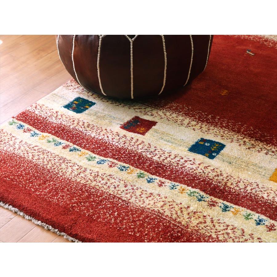 ギャッベ カシュカイ族の手織りラグ 189x154cm レッド&アイボリー | ブランド登録なし | 08