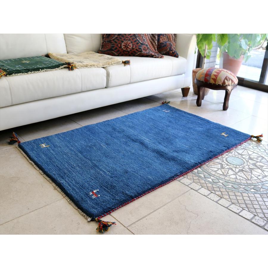 ギャッベ イランの手織りラグ 126x79cm ブルー シンプルモチーフ | ブランド登録なし | 01