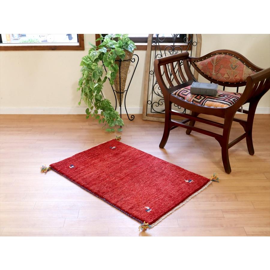 手織りギャッベ　イラン産 90x60cm シンプルなレッド　玄関マット | ブランド登録なし | 01