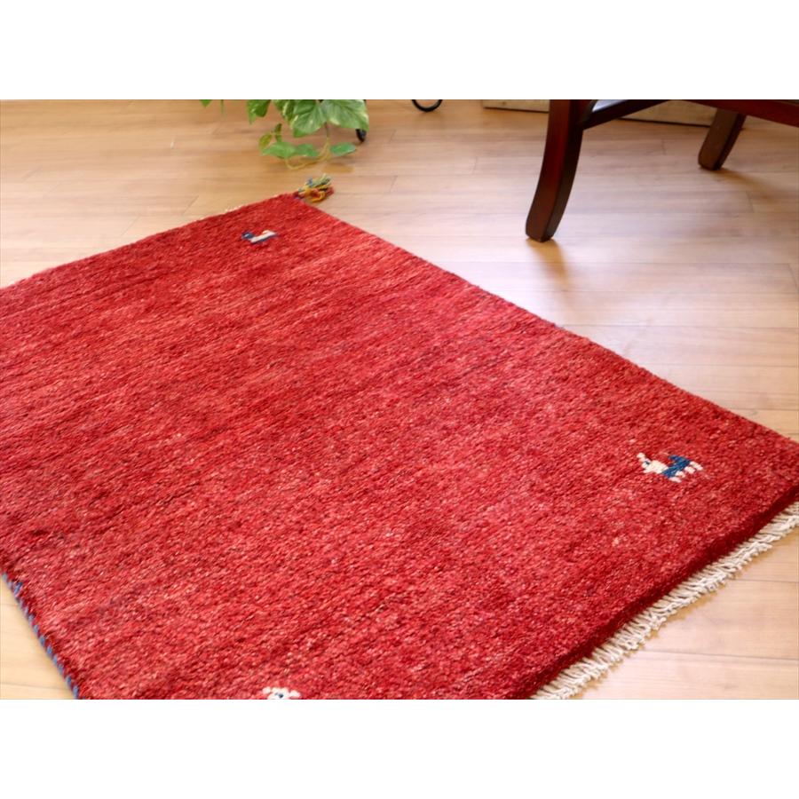 手織りギャッベ　イラン産 90x60cm シンプルなレッド　玄関マット | ブランド登録なし | 02