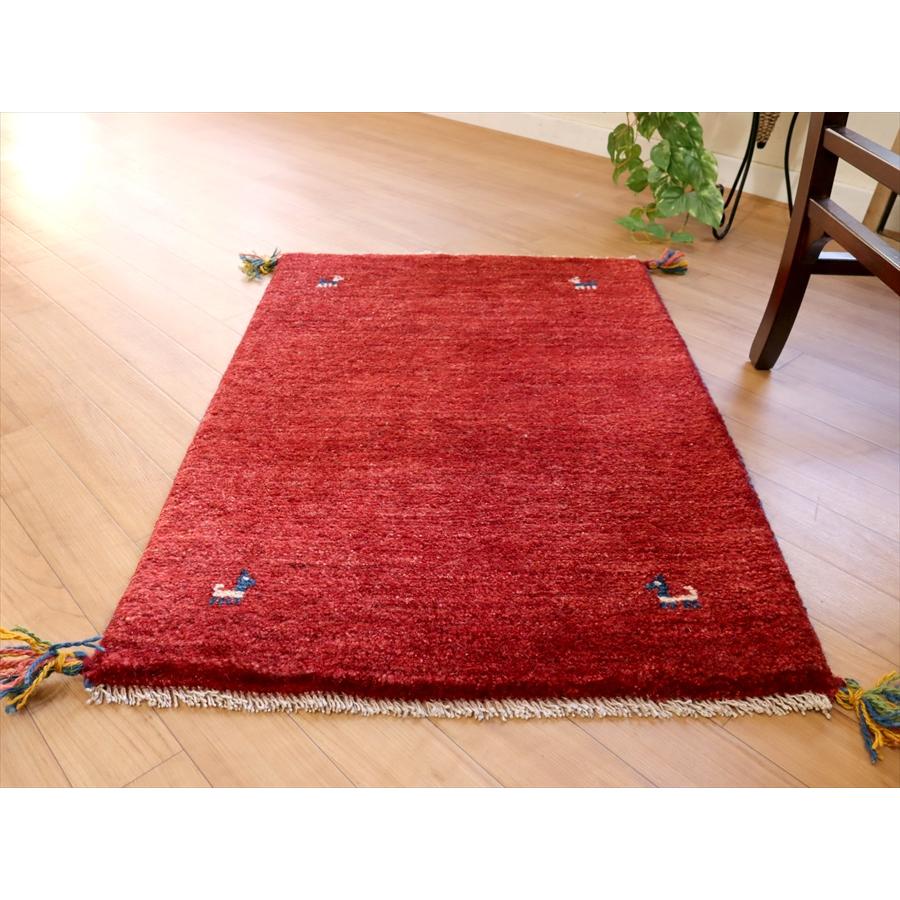 手織りギャッベ　イラン産 90x60cm シンプルなレッド　玄関マット | ブランド登録なし | 02