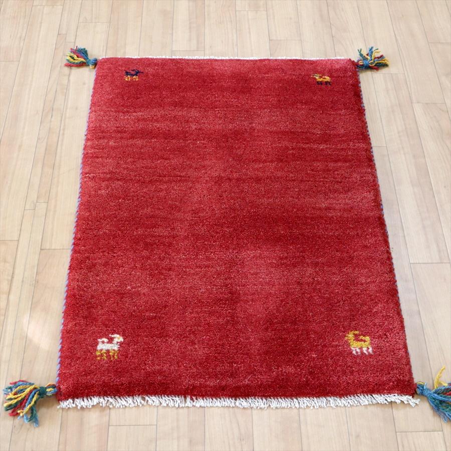 手織りギャッベ　イラン産 88x60cm シンプルなレッド　玄関マット | ブランド登録なし