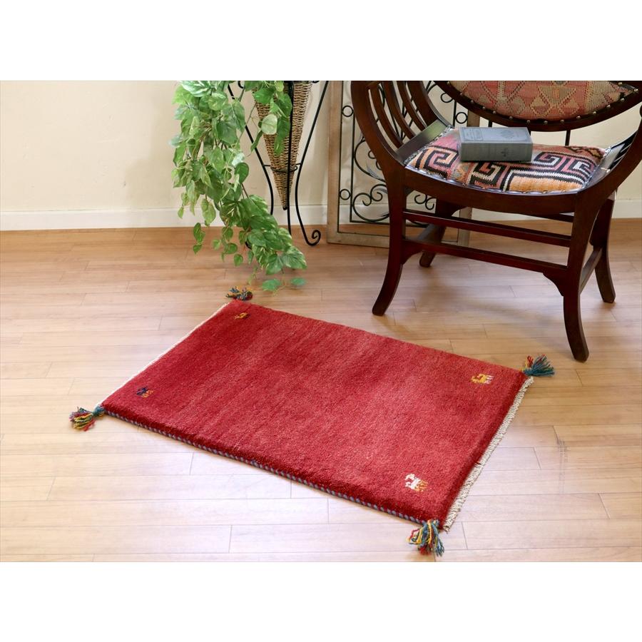 手織りギャッベ　イラン産 88x60cm シンプルなレッド　玄関マット | ブランド登録なし | 01