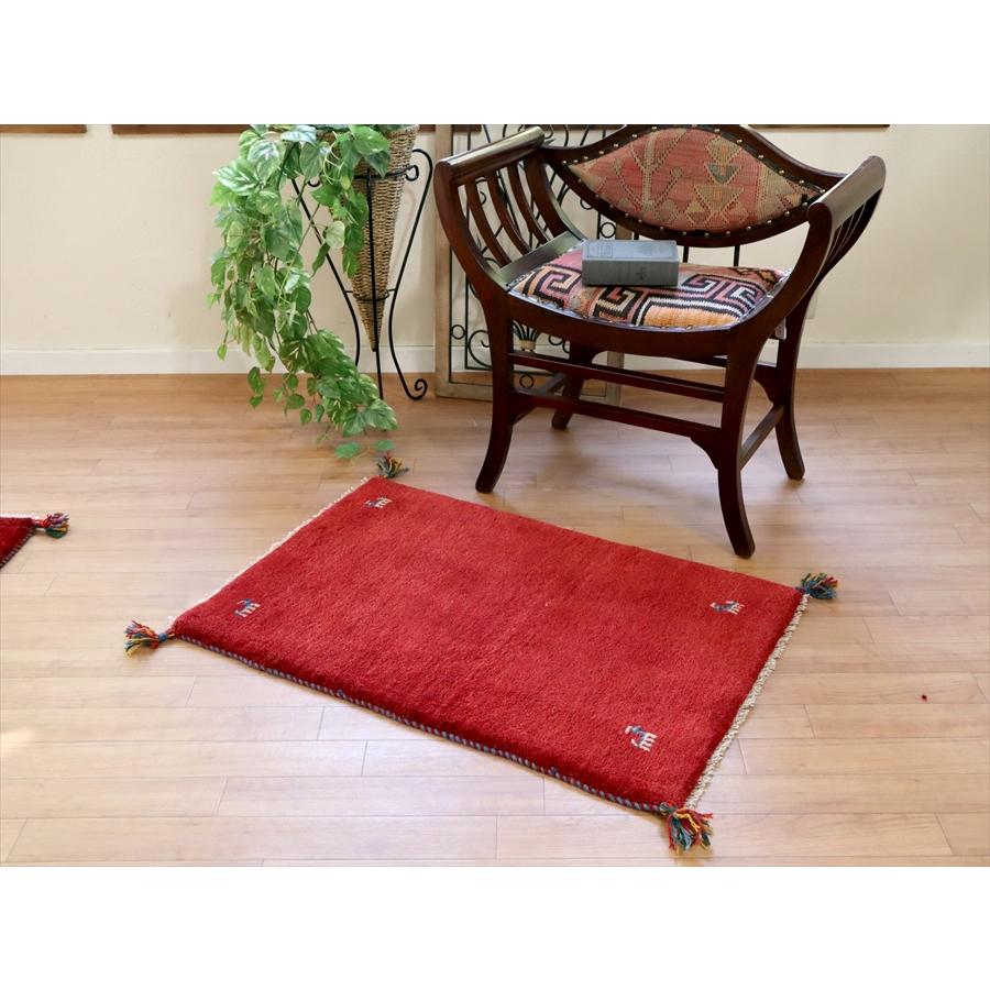 手織りギャッベ　イラン産 90x68cm シンプルなレッド　玄関マット | ブランド登録なし | 01