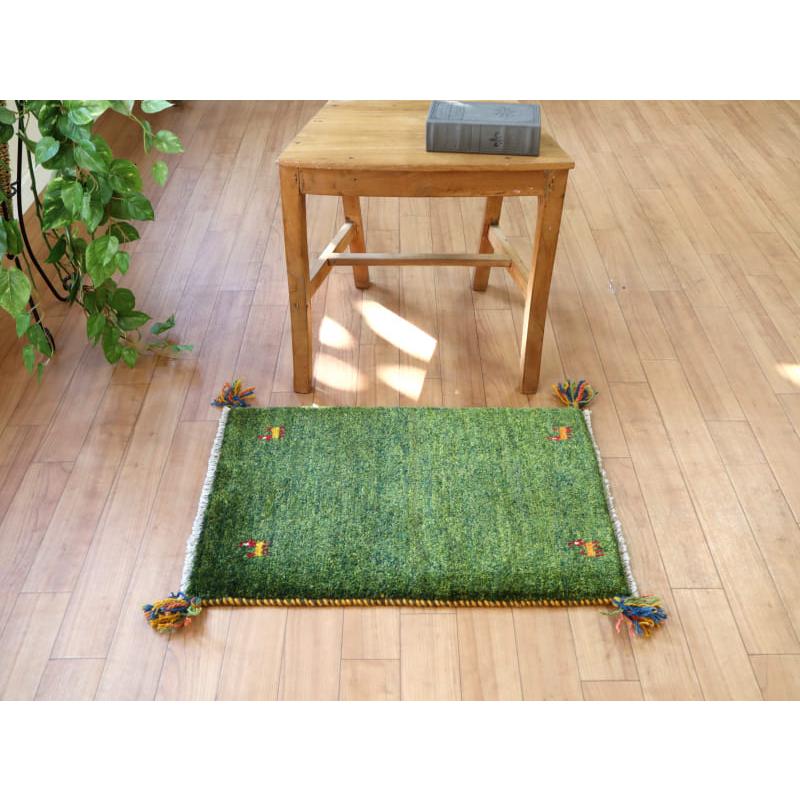 ギャッベ イラン産 手織り 60x44cm ふかふか　グリーン　無地 | ブランド登録なし | 02