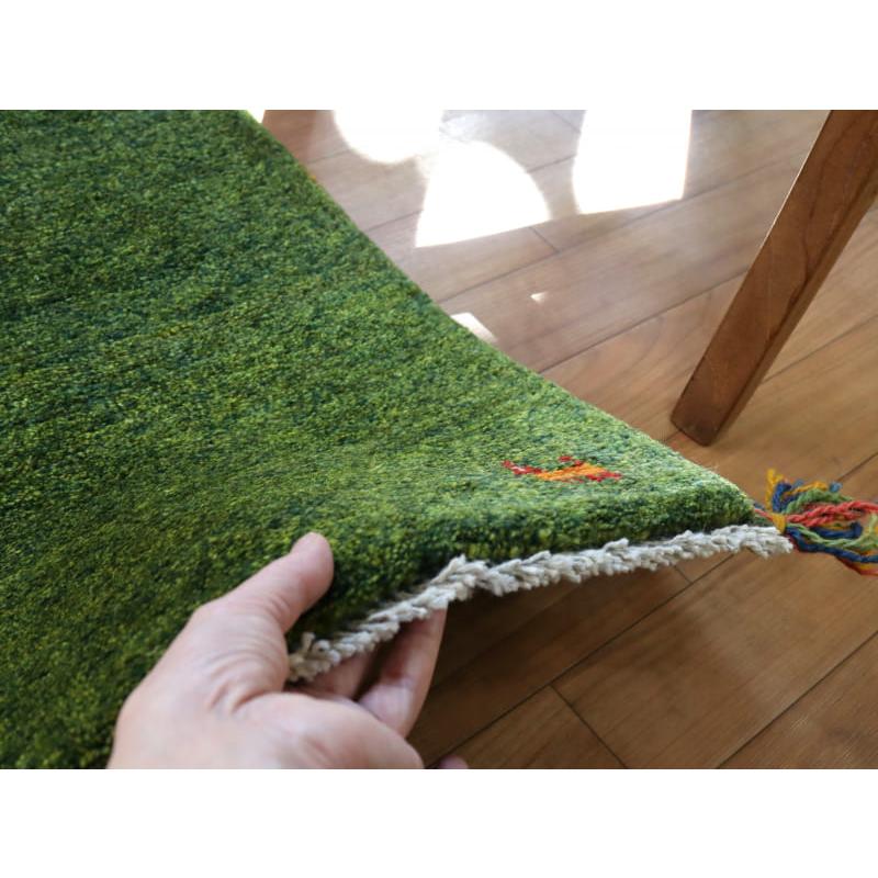 ギャッベ イラン産 手織り 60x44cm ふかふか　グリーン　無地 | ブランド登録なし | 03