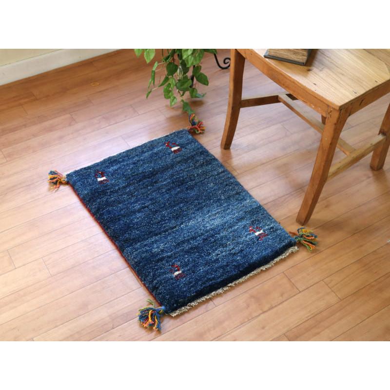 ギャッベ イラン産 手織り 61x45cm 無地ネイビーブルー | ブランド登録なし | 01