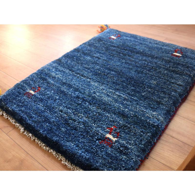 ギャッベ イラン産 手織り 61x45cm 無地ネイビーブルー