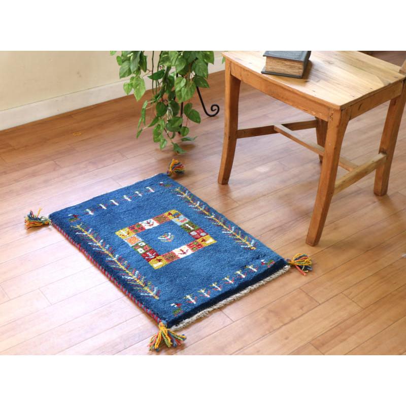 ギャッベ イラン産 手織り 58x42cm ふかふか　ブルー | ブランド登録なし | 01