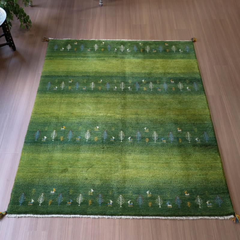 ギャッベ イラン産手織り 190x150cm グリーングラデーション 毛足の長いふかふかな織り | ブランド登録なし