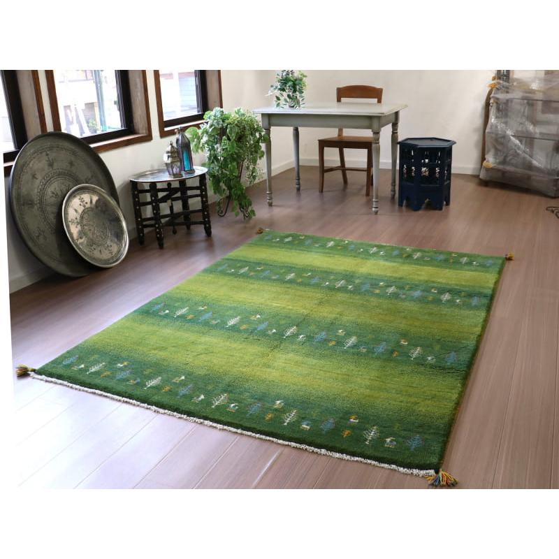 ギャッベ イラン産手織り 190x150cm グリーングラデーション 毛足の長いふかふかな織り | ブランド登録なし | 01