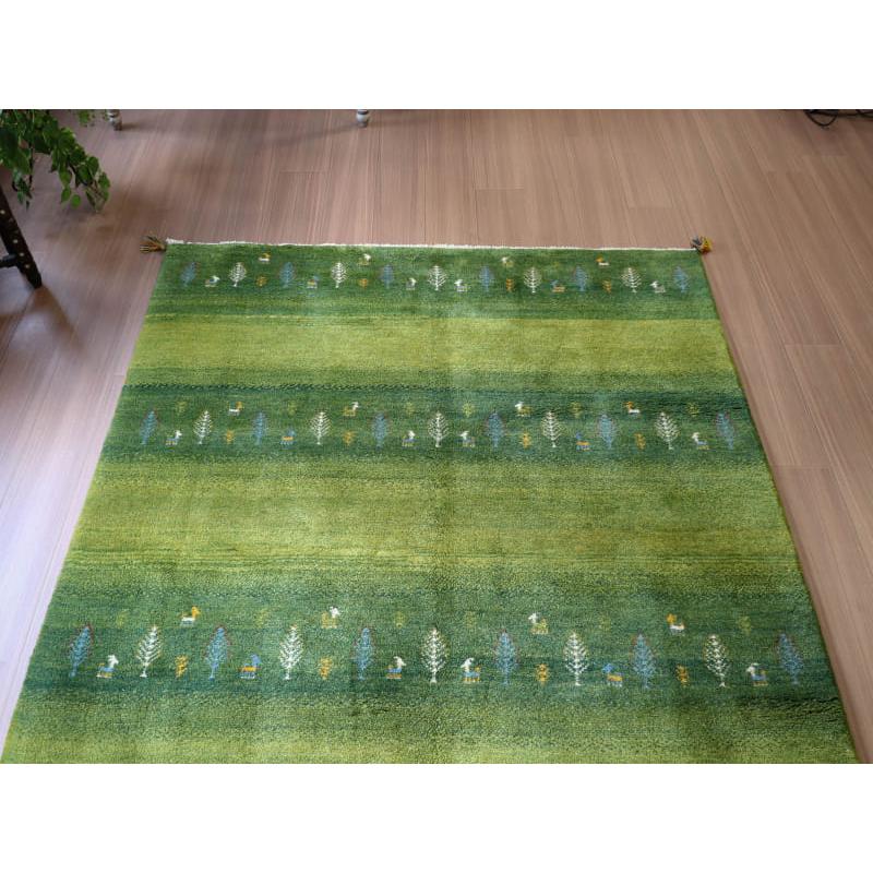 ギャッベ イラン産手織り 190x150cm グリーングラデーション 毛足の長いふかふかな織り | ブランド登録なし | 03