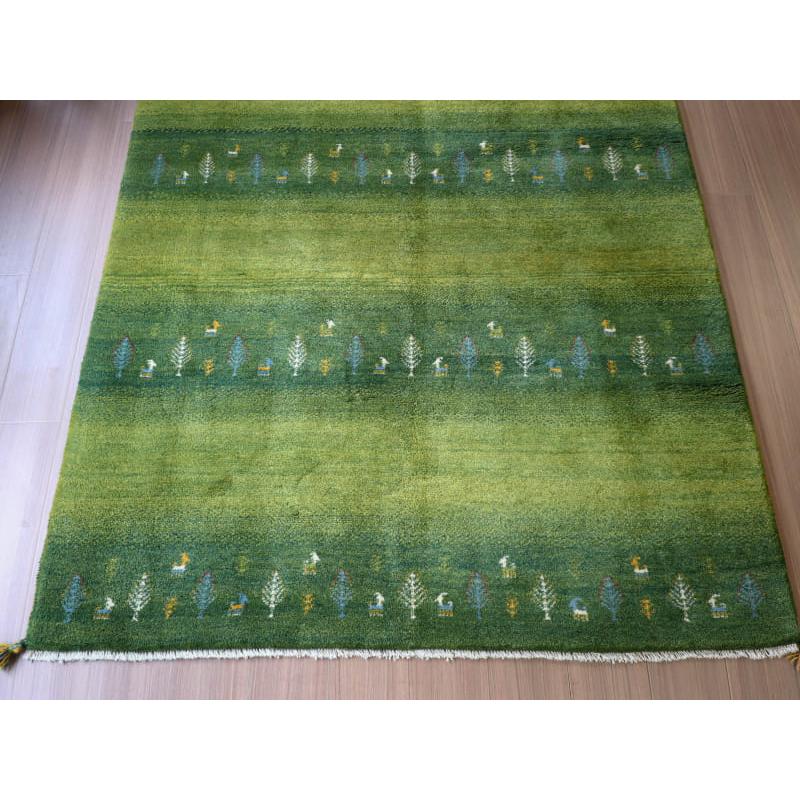 ギャッベ イラン産手織り 190x150cm グリーングラデーション 毛足の長いふかふかな織り | ブランド登録なし | 04