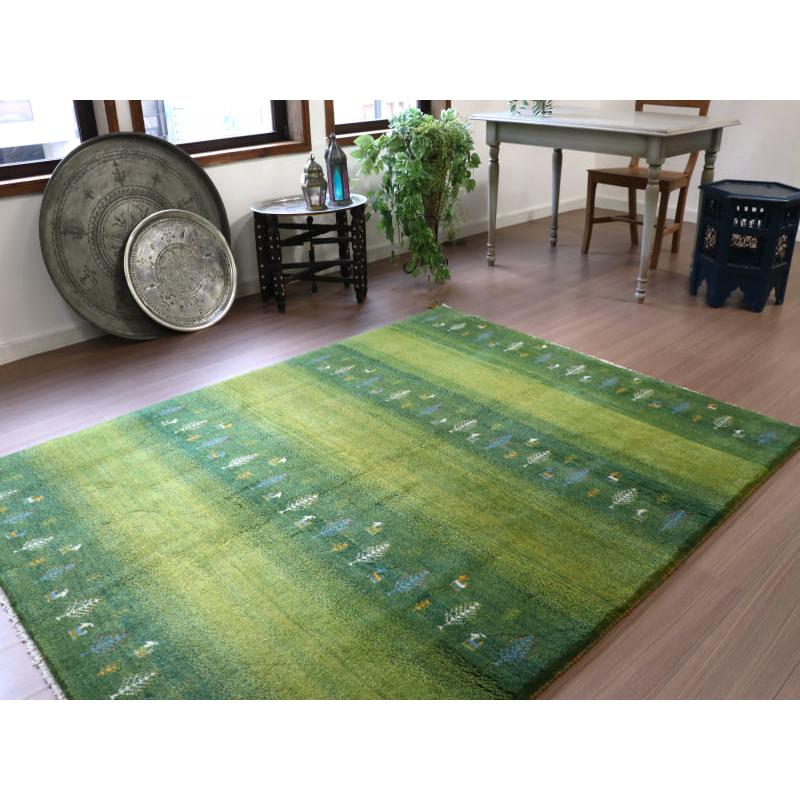 ギャッベ イラン産手織り 190x150cm グリーングラデーション 毛足の長いふかふかな織り | ブランド登録なし | 05
